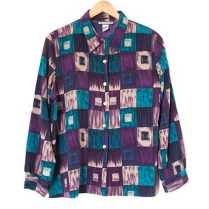 Notations | Vintage 80's/90's Colorblock Geometric Long Sleeve Blouse | Size 16
